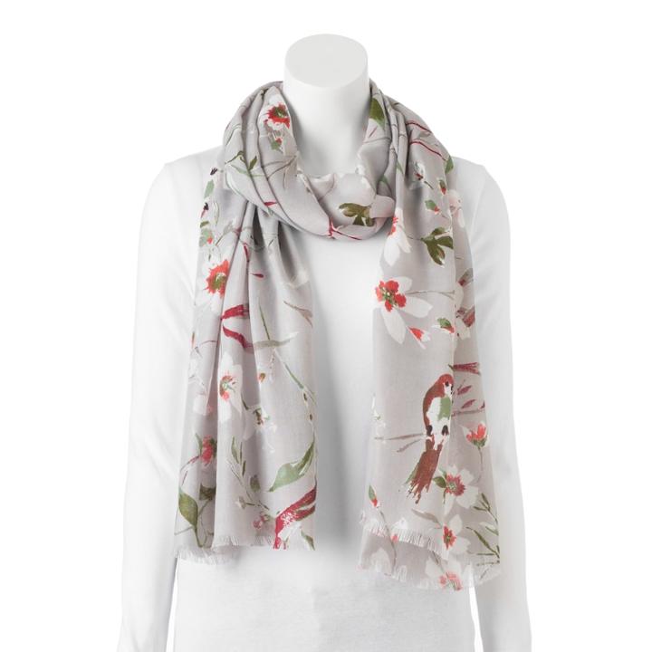 Apt. 9&reg; Winter Floral Pashmina Oblong Scarf, Women's, Grey Other