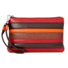 Ili Striped Leather Wristlet, Women's, Indian Summer