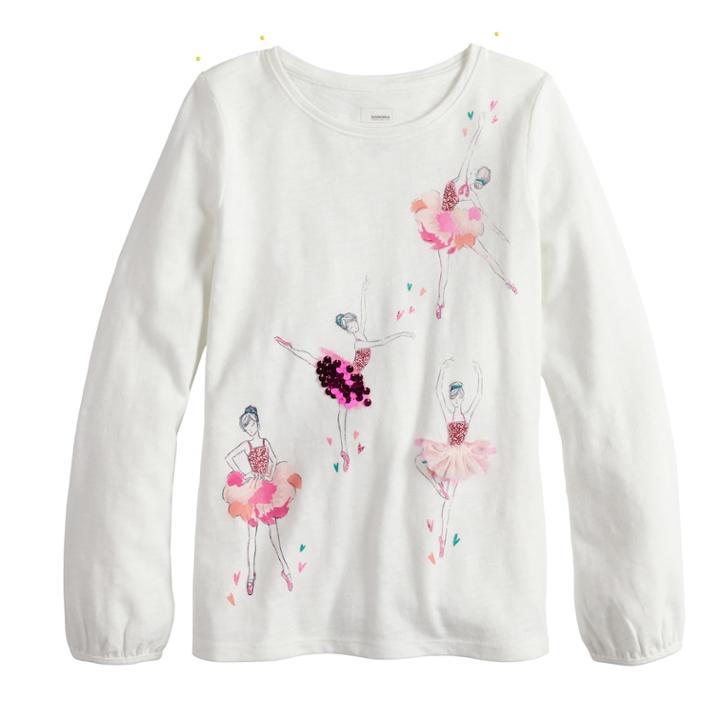 Girls 4-12 Sonoma Goods For Life&reg; Shirred Glittery Graphic Tee, Size: 8, Light Pink