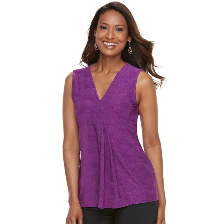 Women's Dana Buchman Pleated V-neck Tank, Size: Large, Drk Purple