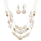 White Composite Shell Multi Strand Necklace & Drop Earring Set, Women's