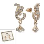 Downton Abbey Gold Tone Simulated Crystal And Filigree Scroll Drop Earrings, Women's, White