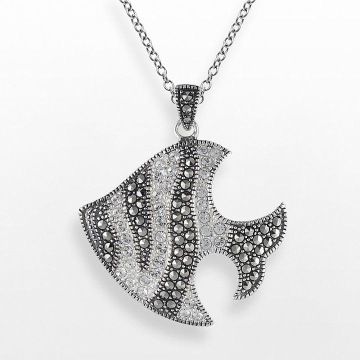 Lavish By Tjm Sterling Silver Crystal Fish Pendant - Made With Swarovski Marcasite, Women's, Size: 18, White