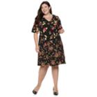 Plus Size Suite 7 Scuba Crepe Floral V-neck Dress, Women's, Size: 22 W, Black