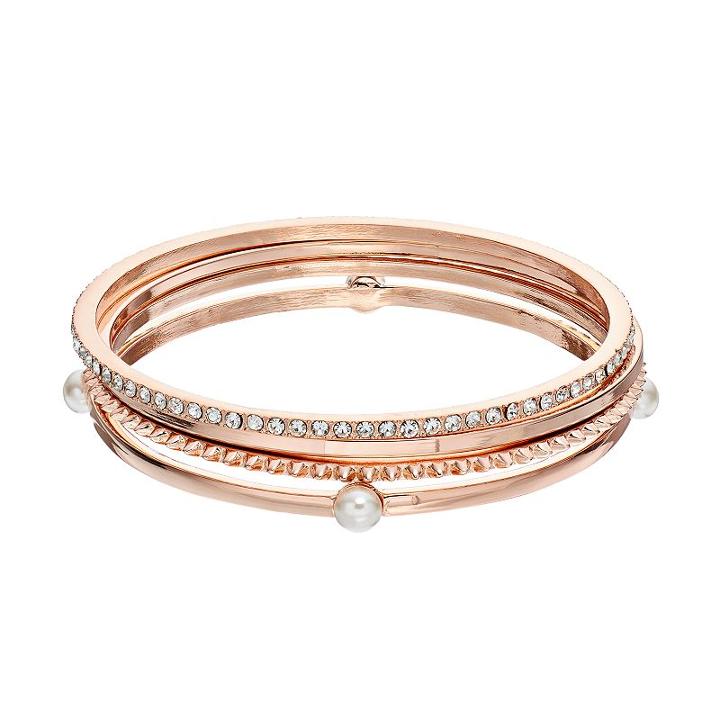 Jennifer Lopez Simulated Crystal, Simulated Pearl & Spike Bangle Bracelet Set, Girl's, Pink Other