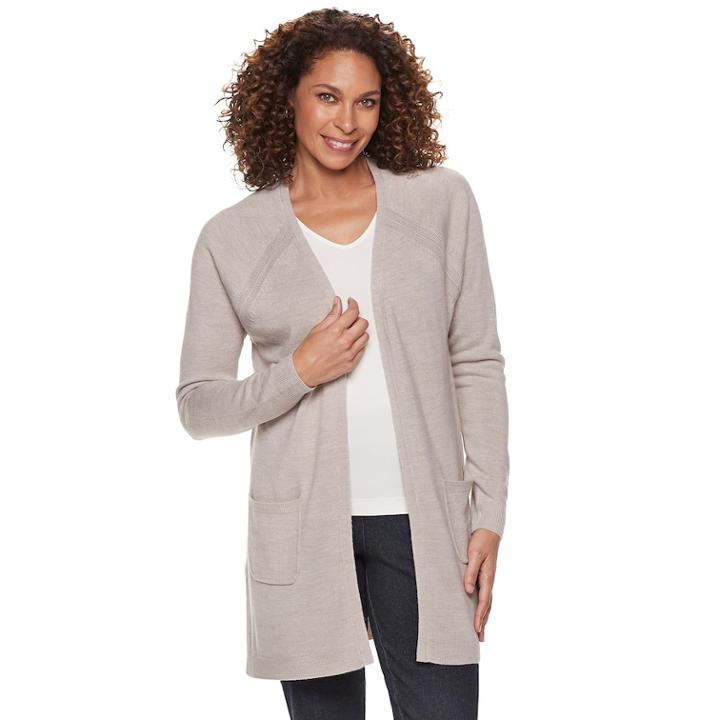 Women's Napa Valley Raglan Long Cardigan, Size: Small, White