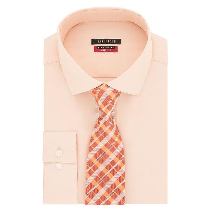 Men's Van Heusen Slim-fit Flex Collar Dress Shirt & Tie, Size: M-32/33, Lt Orange