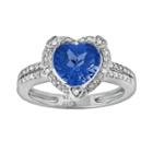 Sterling Silver Lab-created Sapphire And Diamond Accent Heart Frame Ring, Women's, Size: 5, Blue