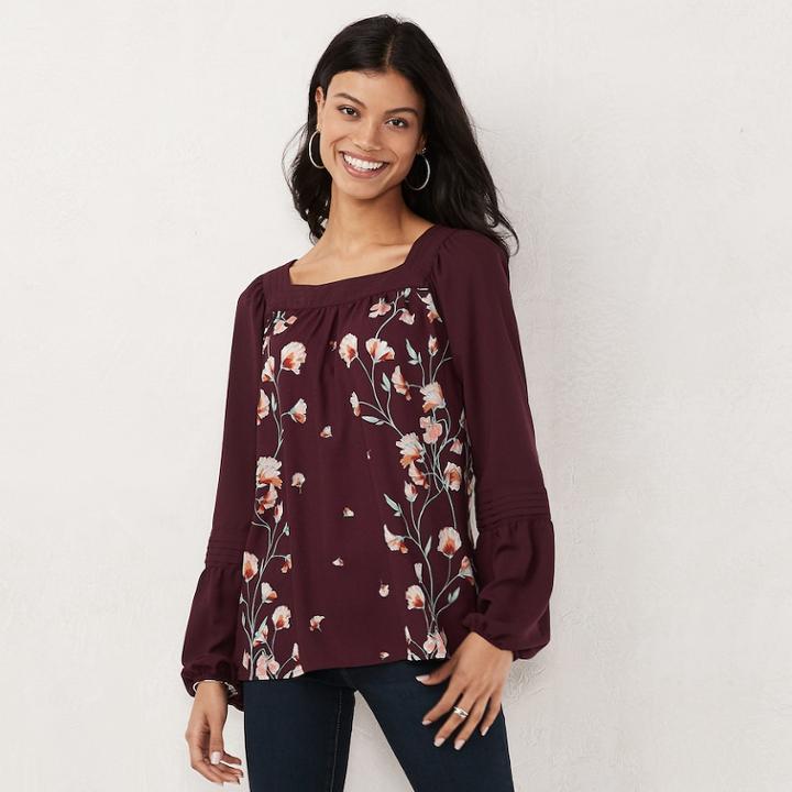 Women's Lc Lauren Conrad Love, Lauren Shirred Peasant Top, Size: Xl, Lt Purple