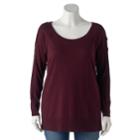 Plus Size Lc Lauren Conrad Lace-up Sleeve Tunic Sweater, Women's, Size: 2xl, Drk Purple