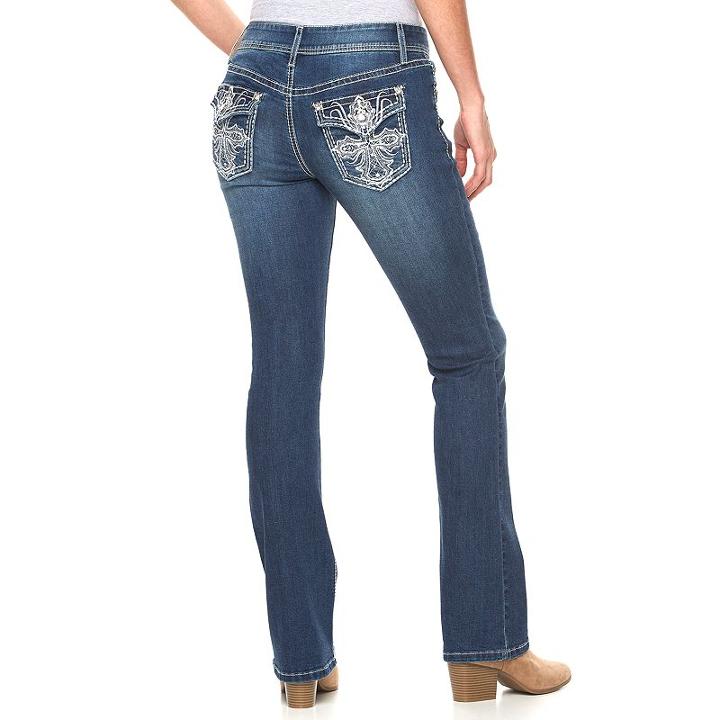 Women's Apt. 9&reg; Embroidered Rhinestone Bootcut Jeans, Size: 6, Med Blue