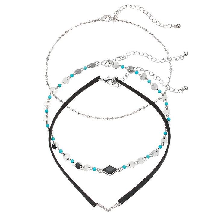 Simulated Crystal Chevron & Simulated Turquoise Beaded Choker Necklace Set, Women's, Multicolor