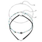 Simulated Crystal Chevron & Simulated Turquoise Beaded Choker Necklace Set, Women's, Multicolor