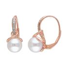 Freshwater Cultured Pearl & Diamond Accent Pink Rhodium-plated Sterling Silver Drop Earrings, Women's, White