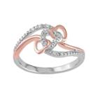 Diamond Accent Two Tone Sterling Silver Interlock Heart Ring, Women's, Size: 6, White