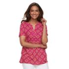 Women's Croft & Barrow&reg; Print Popover Top, Size: Xs, Med Pink