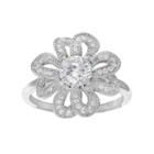 Sterling Silver Cubic Zirconia Openwork Flower Ring, Women's, Size: 9, White