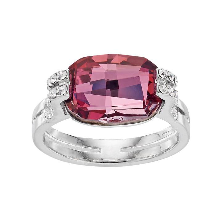 Brilliance Silver Plated Cushion Ring With Swarovski Crystals, Women's, Size: 9, Pink