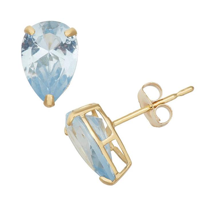 Lab-created Aquamarine 10k Gold Teardrop Stud Earrings, Women's, Blue