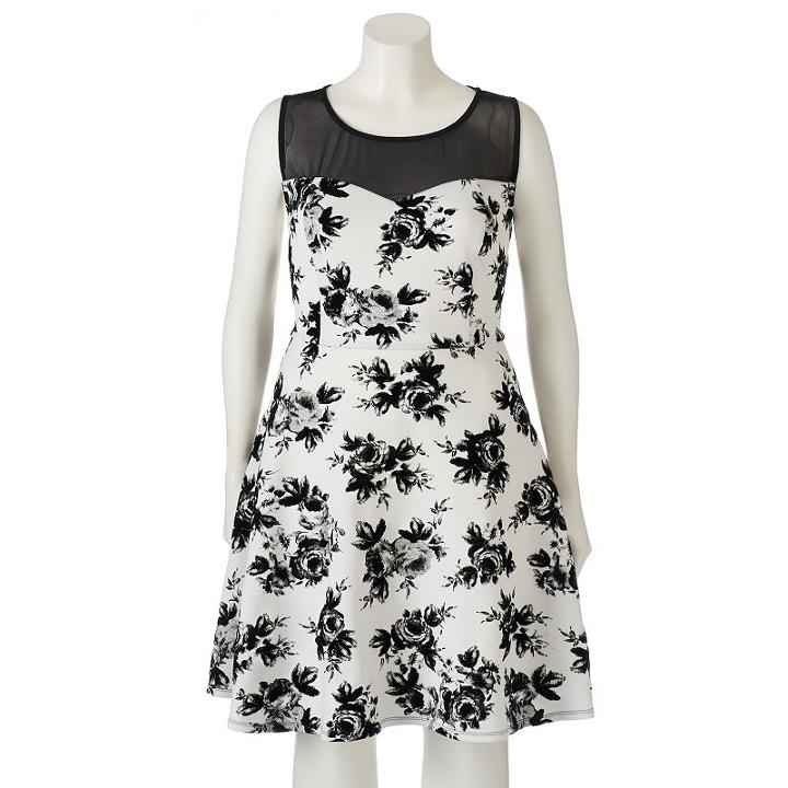 Juniors' Plus Size Trixxi Flocked Scuba Skater Dress, Girl's, Size: 1xl, Natural