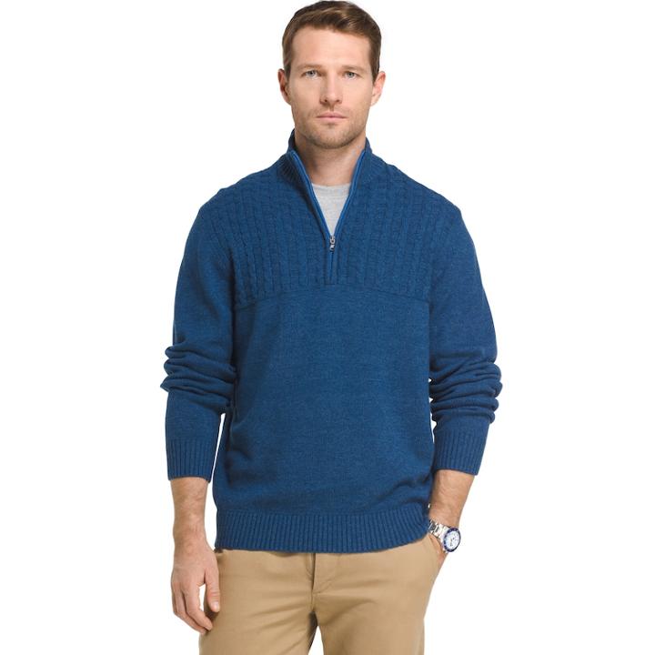 Men's Izod Newport Regular-fit Cable-knit Quarter-zip Pullover, Size: Small, Brt Blue