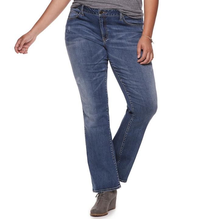 Juniors' Plus Size So&reg; Low-rise Destructed Bootcut Jeans, Teens, Size: 18w Short, Med Blue