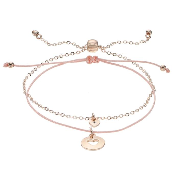 Lc Lauren Conrad Simulated Crystal Heart Bolo & Slipknot Nickel Free Bracelet Set, Women's, Pink