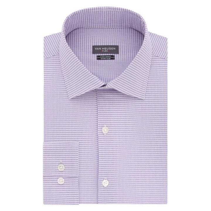 Men's Van Heusen Flex Collar Checkered Dress Shirt, Size: 15.5-34/35, Lt Purple