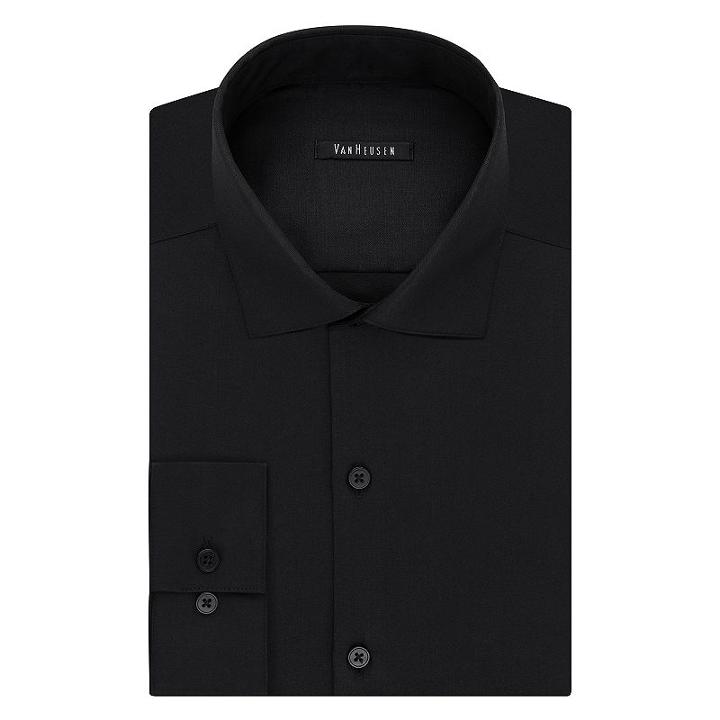 Men's Van Heusen Slim-fit Lux Sateen No-iron Dress Shirt, Size: 14.5-32/33, Black