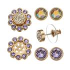 Crystal Colors 14k Gold-plated Interchangeable Flower Jacket & Stud Earring Set - Made With Swarovski Crystals, Women's, Purple