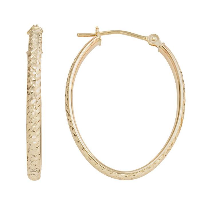10k Gold Textured Oval Hoop Earrings, Women's