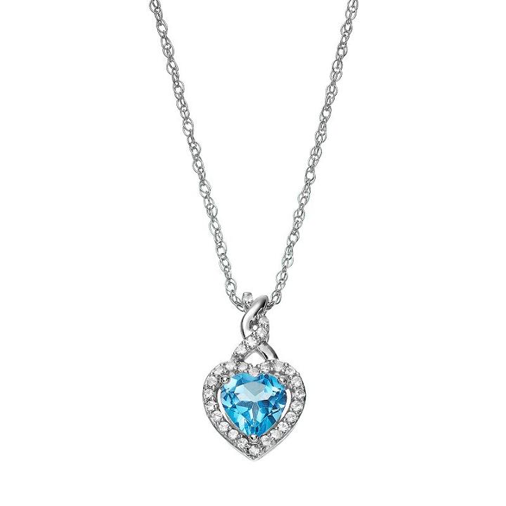 Sterling Silver Swiss Blue Topaz & Lab-created White Sapphire Heart Pendant, Women's, Size: 18