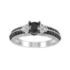 Round-cut Black And White Diamond Engagement Ring In Sterling Silver (1 Ct. T.w.), Women's, Size: 6