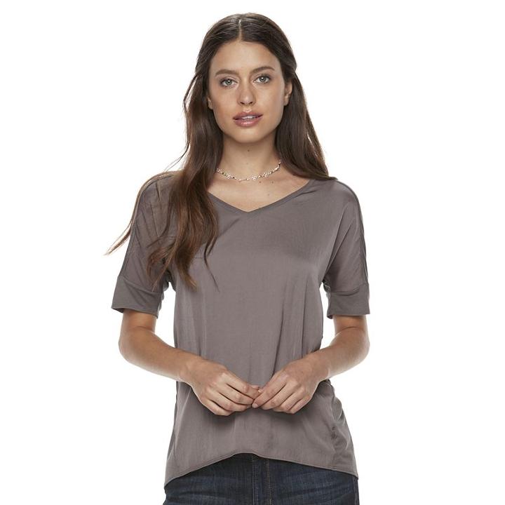 Petite Apt. 9® Mixed-media V-neck Top, Women's, Size: M Petite, Grey