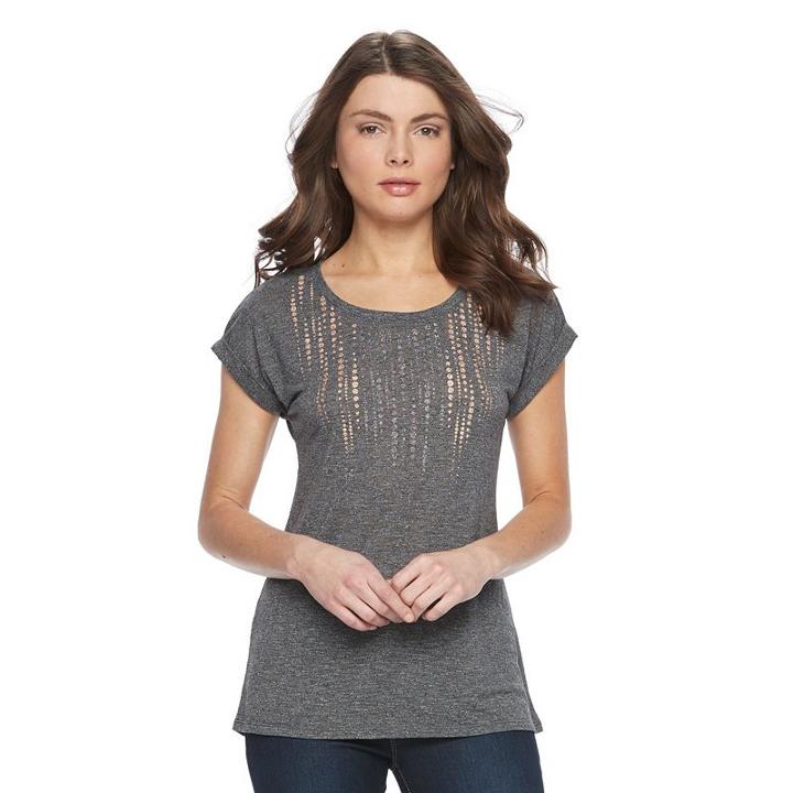 Women's Apt. 9&reg; Marled Cuff Tee, Size: Xl, Grey