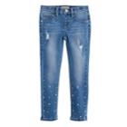 Girls 4-7 Squeeze Painted Bead Skinny Jeggings, Size: 6x, Med Blue