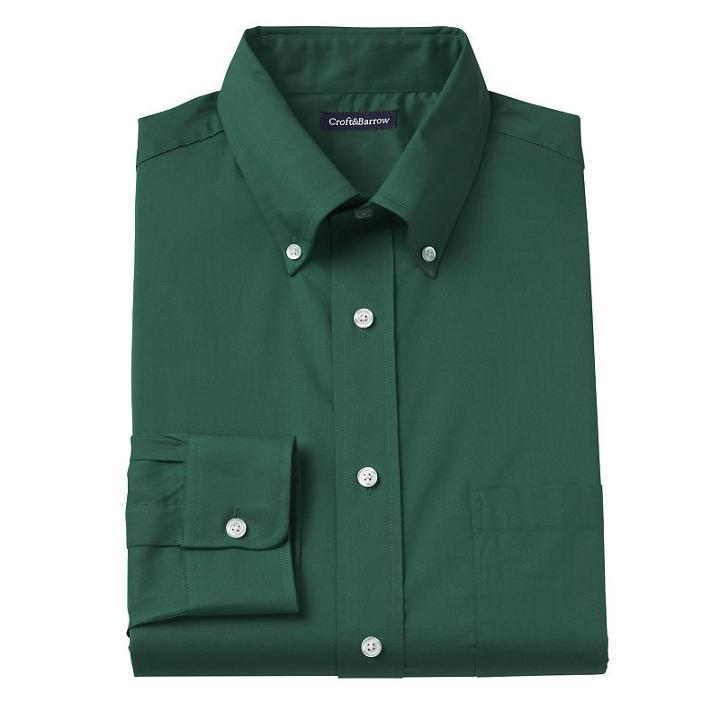 Men's Croft & Barrow&reg; Slim-fit Seasonal Solid Button-down Collar Dress Shirt - Men, Size: S 32-33, Dark Green