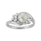 Sterling Silver Freshwater Cultured Pearl & Cubic Zirconia Bypass Ring, Women's, Size: 8, White