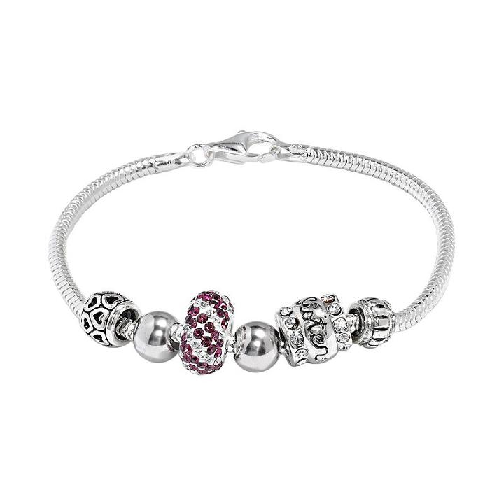 Individuality Beads Crystal Sterling Silver Snake Chain Bracelet & Sister Bead Set, Women's, Size: 7.5, Purple