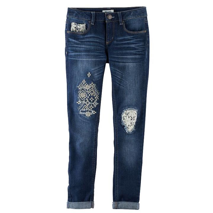 Girls 7-16 & Plus Size Mudd&reg; Rip & Repair Crochet Ankle Skinny Jeans, Size: 10, Blue