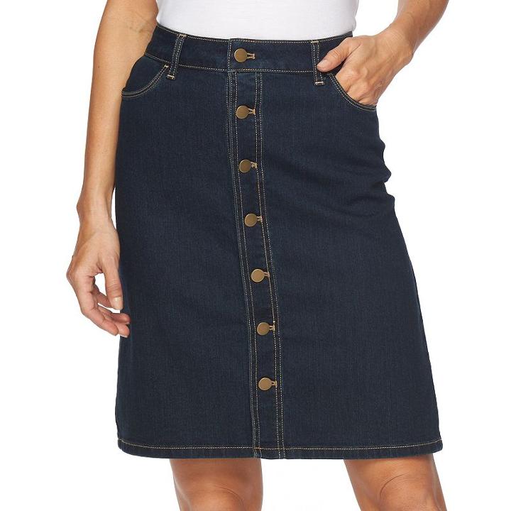 Women's Croft & Barrow&reg; Button-front Jean Skirt, Size: 16, Blue