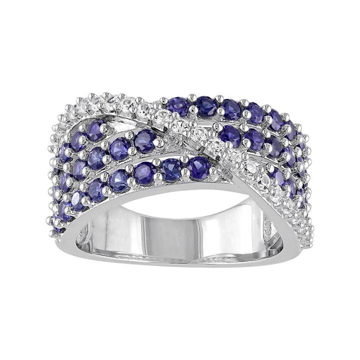 Lab-created Blue & White Sapphire Sterling Silver Multirow Ring, Women's, Size: 7