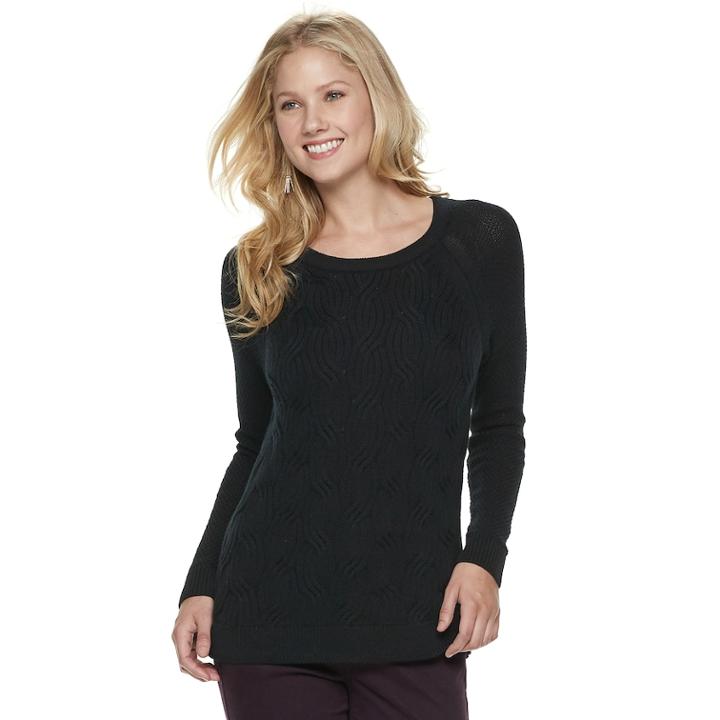 Women's Sonoma Goods For Life™ Twist Cable-knit Sweater, Size: Medium, Black