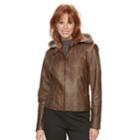 Women's Sebby Collection Hooded Faux-leather Jacket, Size: Large, Med Brown