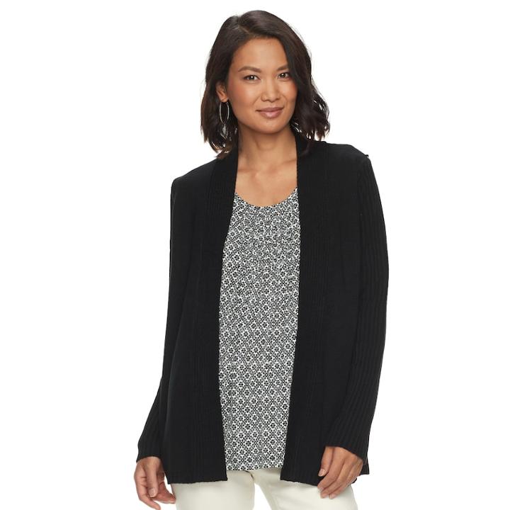 Women's Croft & Barrow&reg; Ribbed Sleeve Cardigan, Size: Xxl, Oxford