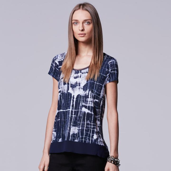 Petite Simply Vera Vera Wang High-low Embellished Tee, Women's, Size: L Petite, Dark Blue