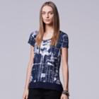 Petite Simply Vera Vera Wang High-low Embellished Tee, Women's, Size: L Petite, Dark Blue
