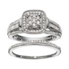 Always Yours Sterling Silver 1/2 Carat T.w. Diamond Square Halo Engagement Ring Set, Women's, Size: 8, White