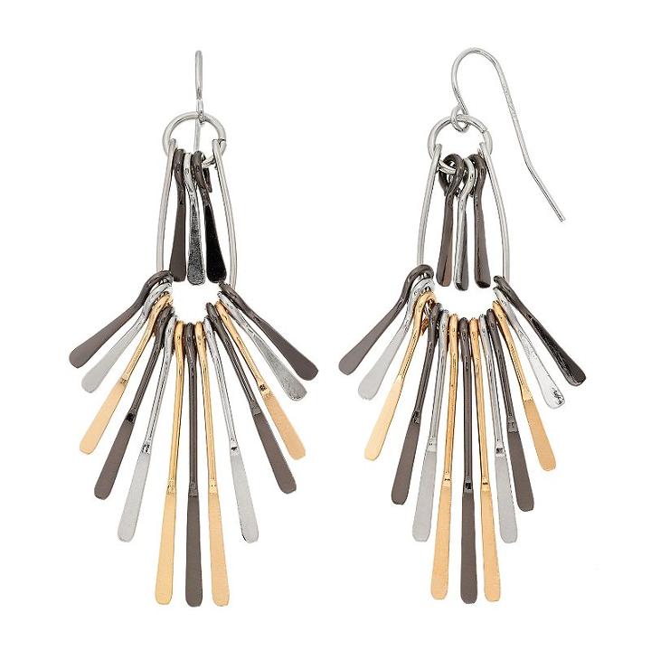 Tri Tone Paddle Fan Nickel Free Drop Earrings, Women's, Multicolor