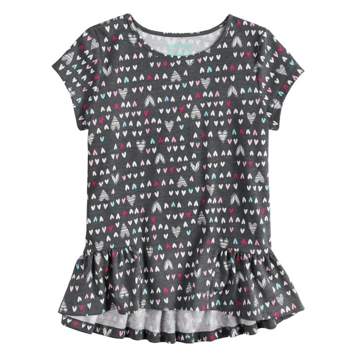 Girls 4-10 Jumping Beans&reg; Pieced Ruffle Hem Top, Size: 8, Dark Grey